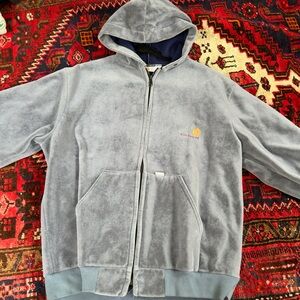 Carhartt Light Blue Velour Zip-Up Hoodie